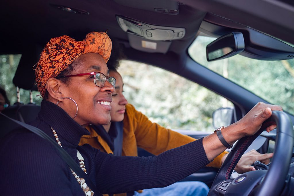 mother and daughter in the car