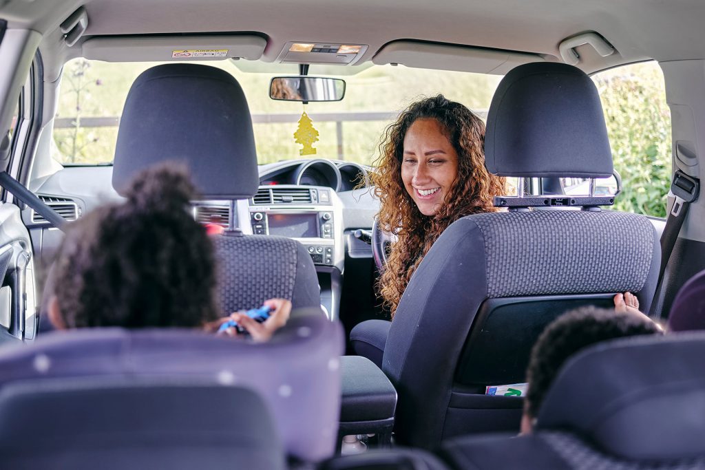 driver turned to look at child in the back
