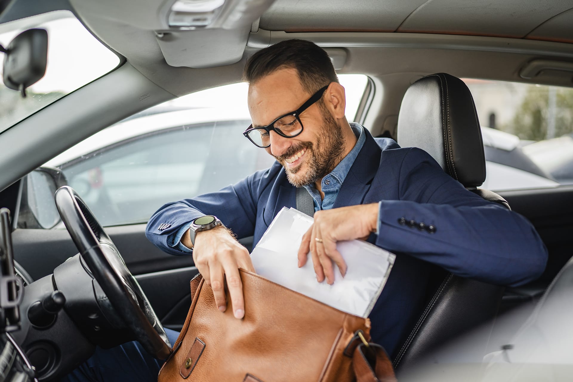 business man in car